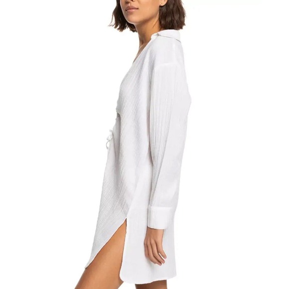 ROXY NEW Sun & Limonade Gauz Tie-Front Swim Ruched Dress Cover-Up White Sz S $60 - Picture 4 of 12